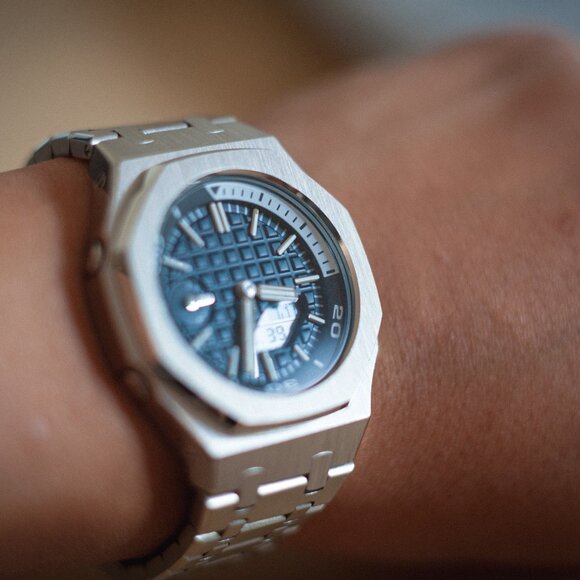 (Brand New) Casio G-Shock GA-2100 Full Mod Stainless Steel with Blue Waffle Face - Picture 16 of 17